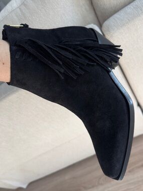 AllSaints Black Suede Fringe Ankle Boot